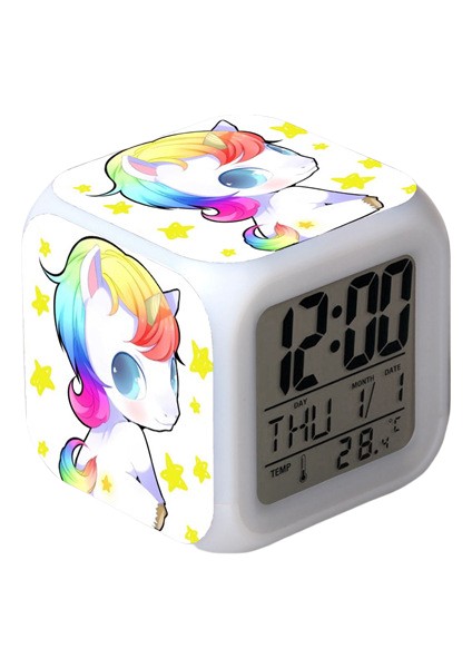 Wekity Unicorn Renkli Çalar Saat LED Kare Saat Zaman, Sıcaklık, Alarm, Tarih ile Dijital Çalar Saat (Yurt Dışından)