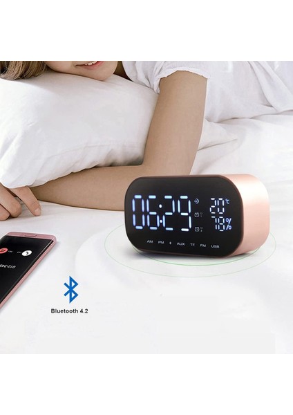 Dijital Radyo Çalar Saat, Kablosuz Bluetooth Hoparlör Saat USB Şarj Kartı Masaüstü Için Oynat (Gül Altın) (Yurt Dışından) fırsatları
