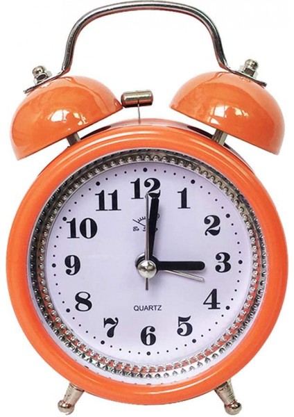3.15'' Retro Ikiz Zil Çalar Saat Pille Çalışan Sessiz Hareketsiz Başucu Masası Arkadan Aydınlatmalı Analog - Turuncu, 12X8X5CM (Yurt Dışından)