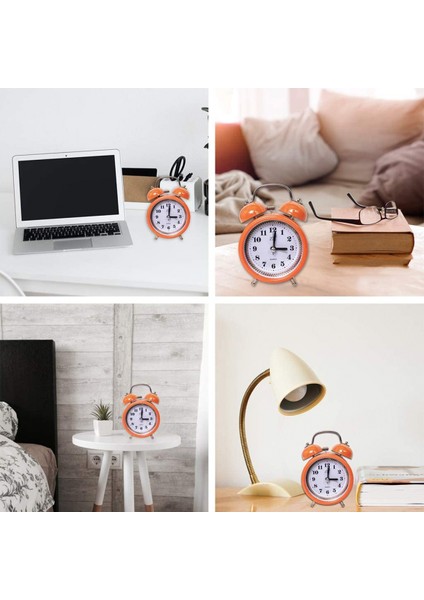 3.15'' Retro Ikiz Zil Çalar Saat Pille Çalışan Sessiz Hareketsiz Başucu Masası Arkadan Aydınlatmalı Analog - Turuncu, 12X8X5CM (Yurt Dışından) fiyatları
