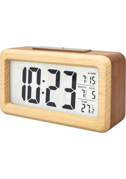 Pille Çalışan Ahşap Ledli Dijital Çalar Saat, Akıllı Sensör Ertelemeli Gece Lambası, Tarih, Sıcaklık, 12/24 Saat Değiştirilebilir, (Ahşap) (Yurt Dışından)