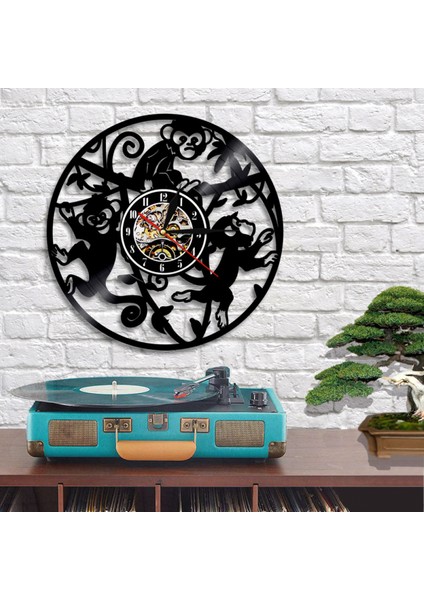 Müzik Vinil Kayıt Duvar Saati - Küçük Maymun Vinil Kayıtlar Duvar Saati - Vinil Saat - Oturma Odası Duvar Dekoru - Müzik Aşığı Için Eşsiz Hediyeler (Yurt Dışından)