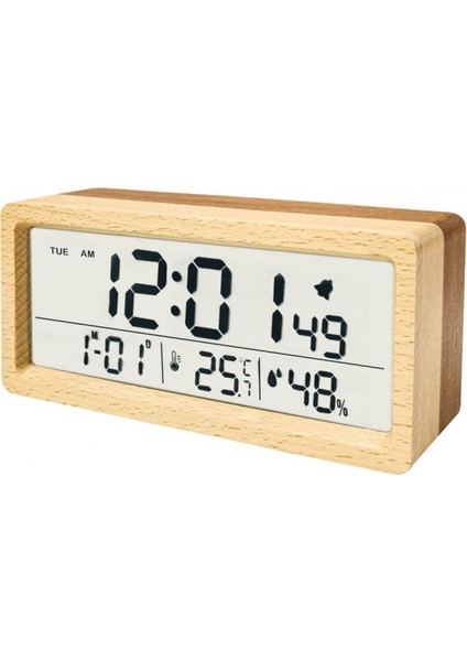 Ahşap Pille Çalışan Gece Lambası, Erteleme, Takvim, Sıcaklık ve Nem Ayarlı Dijital Çalar Saat, 12/24 Saat Değiştirilebilir (Bambu) (Yurt Dışından)
