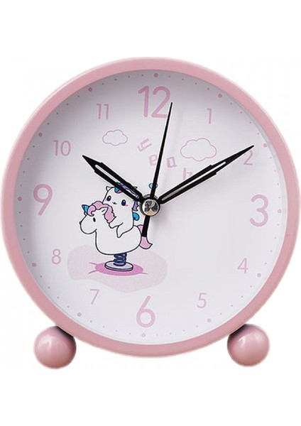 4 Inç Metal Işıklı Çalar Saat Tek Boynuzlu At Çalar Saat Öğrenci Çocuk Yetişkin Saati Sessiz Çalar Saat Ev （pembe） (Yurt Dışından)