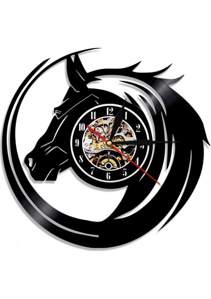 Müzik Vinil Kayıt Duvar Saati - At Kafası Vinil Duvar Saati - Vinil Saat - Oturma Odası Duvar Dekoru - Müzik Aşığı Için Eşsiz Hediyeler (Yurt Dışından)