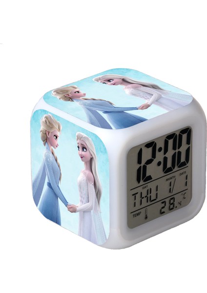 Dondurulmuş Renkli Parlayan LED Çalar Saat Anime Karikatür Çocuk Kare Saat Zaman, Sıcaklık, Alarm, Tarih ile Dijital Çalar Saat (Yurt Dışından)