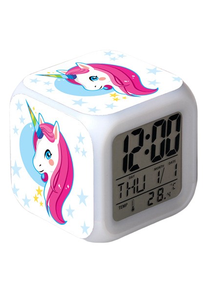 Wekity Unicorn Renkli Çalar Saat LED Kare Saat Zaman, Sıcaklık, Alarm, Tarih ile Dijital Çalar Saat (Yurt Dışından)