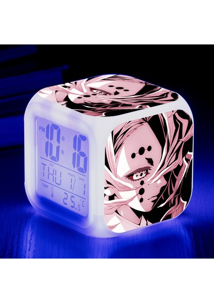 Wekity Anime Ghost Slayer Renkli Çalar Saat LED Kare Saat Zaman, Sıcaklık, Alarm, Tarih ile Dijital Çalar Saat (Yurt Dışından)
