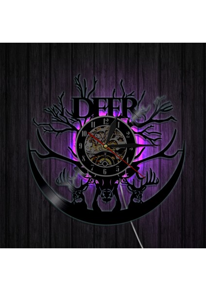 Müzik Vinil Kayıt Duvar Saati - Elk Geyik Kafası LED Işık Duvar Saati - Vinil Saat - Oturma Odası Duvar Dekoru - Müzik Aşığı Için Benzersiz Hediyeler (Yurt Dışından)