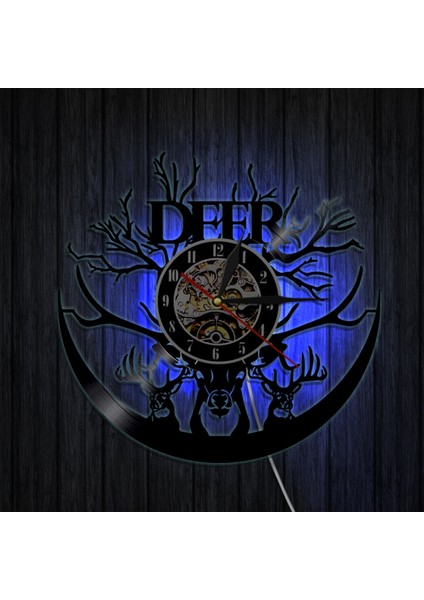 Müzik Vinil Kayıt Duvar Saati - Elk Geyik Kafası LED Işık Duvar Saati - Vinil Saat - Oturma Odası Duvar Dekoru - Müzik Aşığı Için Benzersiz Hediyeler (Yurt Dışından)