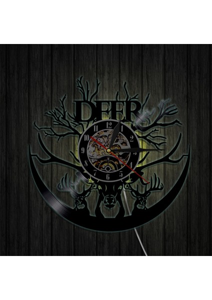 Müzik Vinil Kayıt Duvar Saati - Elk Geyik Kafası LED Işık Duvar Saati - Vinil Saat - Oturma Odası Duvar Dekoru - Müzik Aşığı Için Benzersiz Hediyeler (Yurt Dışından)