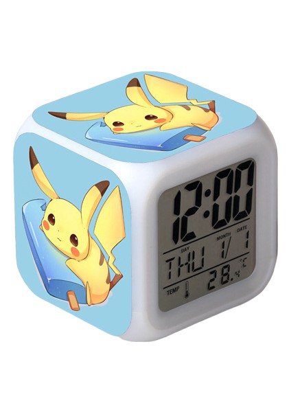 Wekity Pikachu Renkli Çalar Saat LED Kare Saat Zaman, Sıcaklık, Alarm, Tarih ile Dijital Çalar Saat (Yurt Dışından)