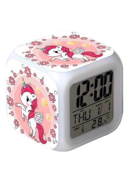 Wekity Unicorn Renkli Çalar Saat LED Kare Saat Zaman, Sıcaklık, Alarm, Tarih ile Dijital Çalar Saat (Yurt Dışından)