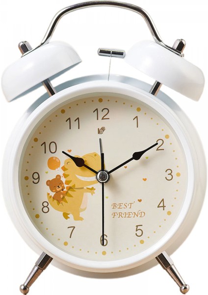 Öğrenciler, Çocuklar ve Yetişkinler Için 4 Inç Metal Parlak Sevimli Alarm Saati Sessiz Alarm Saati (Beyaz) (Yurt Dışından)