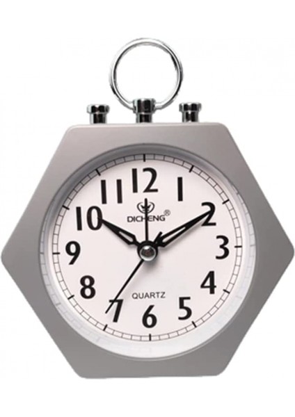 Küçük Masa Saatleri Dekoratif Analog Çalar Saat Altıgen Başucu Masa Saati Gri (Yurt Dışından)