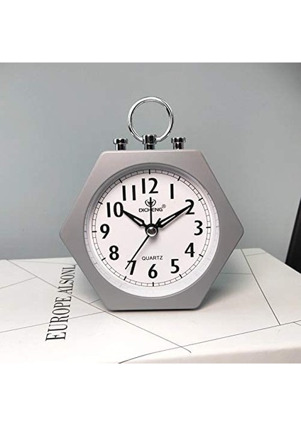 Küçük Masa Saatleri Dekoratif Analog Çalar Saat Altıgen Başucu Masa Saati Gri (Yurt Dışından) modelleri