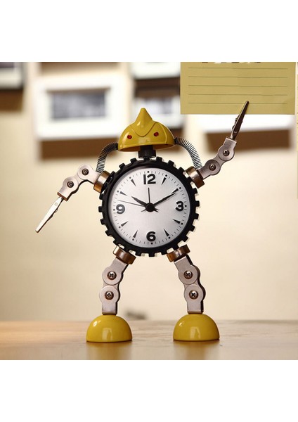 Dişli Robot Çalar Saat Paslanmaz Çelik Metal, Yanıp Sönen Göz Işığı ve El Klipsli Uyandırma Saati (Sarı) (Yurt Dışından)