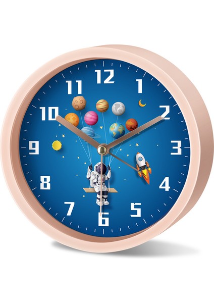 Sevimli Astronot Çalar Saat/13 cm Çocuk Çalar Saat/pil ile Çalışan/sessiz Hiçbir Kene/erkek ve Kız Odası Için Yuvarlak Dekorasyon (Yurt Dışından)