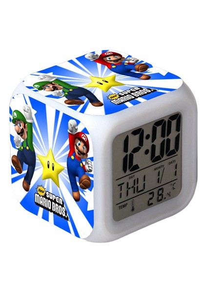 Wekity Süper Mario Renkli Çalar Saat LED Kare Saat Zaman, Sıcaklık, Alarm, Tarih ile Dijital Çalar Saat (Yurt Dışından)