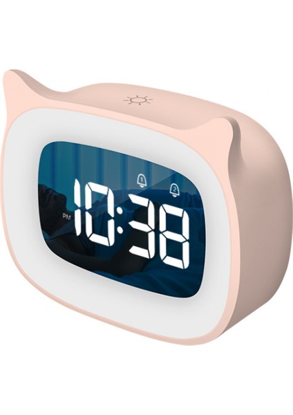 Justup Çocuklar Çalar Saat Gece Lambası ile Kademesiz Karartma Sevimli Kedi Kulak Dijital Saat Erkekler ve Kızlar Için --- Pembe (Yurt Dışından)