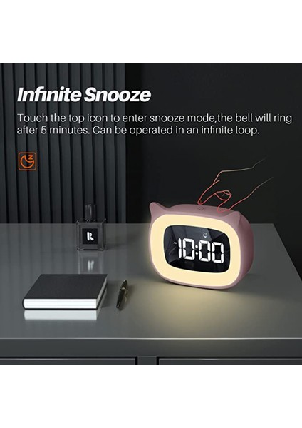 Justup Çocuklar Çalar Saat Gece Lambası ile Kademesiz Karartma Sevimli Kedi Kulak Dijital Saat Erkekler ve Kızlar Için --- Pembe (Yurt Dışından) fırsatları