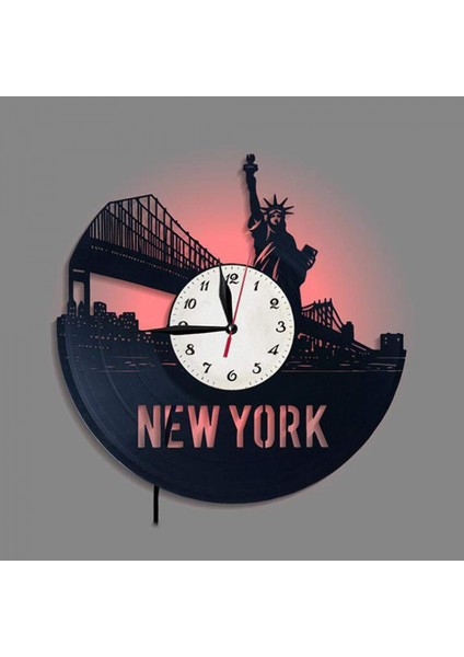 Müzik Vinil Kayıt Duvar Saati -New York Şehri LED Işıklı Duvar Saati -Vinil Saat -Oturma Odası Duvar Dekoru - Müzikseverler Için Eşsiz Hediyeler (Yurt Dışından)