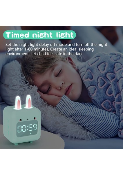 Çocuk Çalar Saati, Kızlar Için Sevimli Tavşan Çalar Saat, Beyaz Gürültü Çalar Saat, Usb'li Gece Lambası Kız Yatak Odası Için Çocuk Çalar Saat (Yeşil) (Yurt Dışından) fiyatları