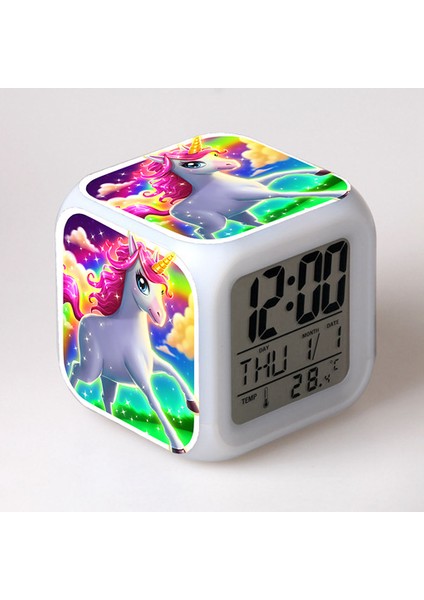 Erkek Kız Çalar Saat, Tek Boynuzlu Gece Işığı Çocuk Çalar Saat 4 Taraflı Tek Boynuzlu Desen 7 Tür LED Işık Uyandırma Başucu Saati Hediye Tek Boynuzlu Oda Dekoru Kız Yatak Odası Için (Yurt Dışından)