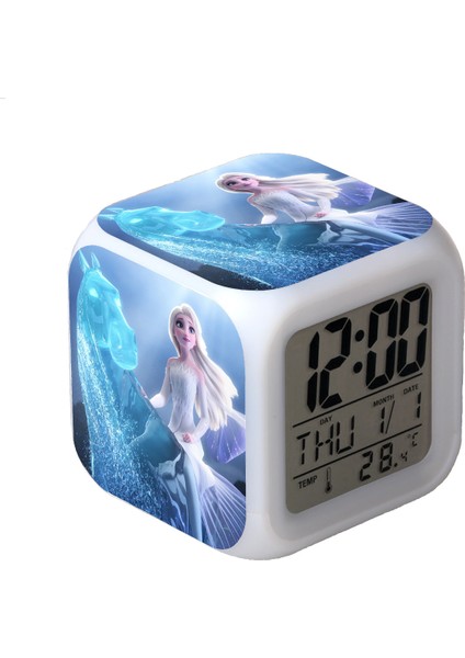 Dondurulmuş Renkli Parlayan LED Çalar Saat Anime Karikatür Çocuk Kare Saat Zaman, Sıcaklık, Alarm, Tarih ile Dijital Çalar Saat (Yurt Dışından)