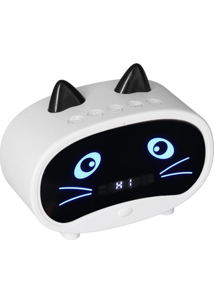 Dijital Çalar Saat Hoparlörü, Sıcaklık Göstergeli Karikatür Kedi Çalar Saat, Çift Çalar Saat, Bluetooth Hoparlör Radyo, Yatak Odası Ofisi Için Eller Serbest Çağrı (Beyaz) (Yurt Dışından)