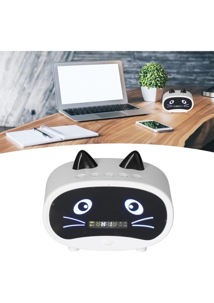 Dijital Çalar Saat Hoparlörü, Sıcaklık Göstergeli Karikatür Kedi Çalar Saat, Çift Çalar Saat, Bluetooth Hoparlör Radyo, Yatak Odası Ofisi Için Eller Serbest Çağrı (Beyaz) (Yurt Dışından) fırsatları