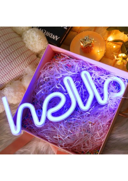 LED Merhaba Neon Tabelalar Mektup Işık;hts Oda Dekoru Veya USB Powered 4.5V Sanat LED Dekoratif Işık;hts Gece;ht Işık;hts Ev, Yatak Odası, Ofis, Yurt, Parti (Mavi) Için Kapalı (Yurt Dışından)