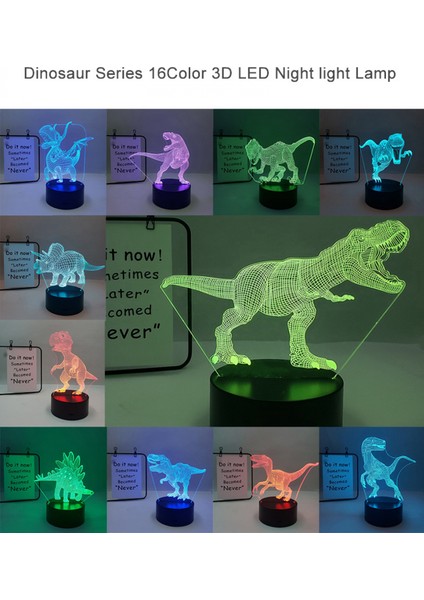 Dinozor Serisi Gece Işık Ht 16 Renk 3D LED Illusion Lamba Uzaktan Kumandalı Oyuncaklar Çocuk Ev Dekorasyon Işık - Dinozor A (Siyah Koltuk) (Yurt Dışından)