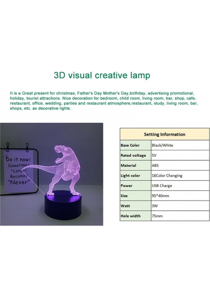 Dinozor Serisi Gece Işık Ht 16 Renk 3D LED Illusion Lamba Uzaktan Kumandalı Oyuncaklar Çocuk Ev Dekorasyon Işık - Dinozor A (Siyah Koltuk) (Yurt Dışından)