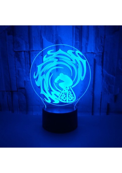 3D Sörf Gece Işık Ht 16 Renk Değiştirme Uzaktan Kumanda Dokunmatik Anahtarı Dekor Optik Illusion Lamba LED Masa Masa Lambası Çocuk Noel Doğum Günü Hediyesi (Stil R) (Yurt Dışından)