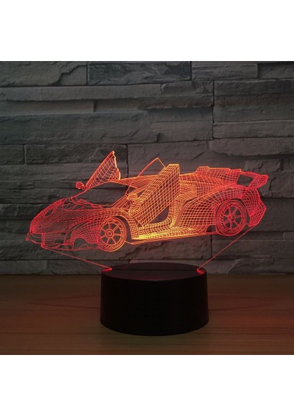 16 Renk Değiştirme Gece;ht Lambası 3D Atmosfer Ampulleme Işık;ht 3D Görsel Yanılsama LED Lamba Çocuklar Için Oyuncak Noel Doğum Günü Hediyeleri (Yarış Arabası) (Yurt Dışından)