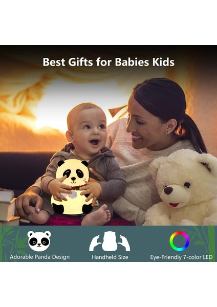 Panda Hediyeleri, Küçük Bebek Kızları Için Panda Ayı Hayvan Lambası, 7 Renk Değişen Silikon Gece;ht Işık;ht.smiling Panda (Yurt Dışından)