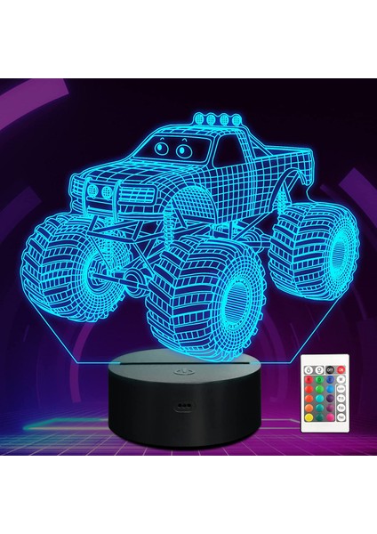 Canavar Kamyon Gece Işık Pika 3D Illusion Lamba 16 Renk Uzaktan Kumanda ile Değişen Yaratıcı Doğum Günü Hediyeleri Çocuklar Boys Için Yatak Odası Dekoru (Yurt Dışından)