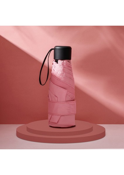 Beş Katlı Şemsiye Katlanır Güneş Koruyucu Güneş Şemsiyesi Güneş Şemsiyesi Düz Renk Mini Beş Katlı Şemsiye ------ Pembe (Yurt Dışından)