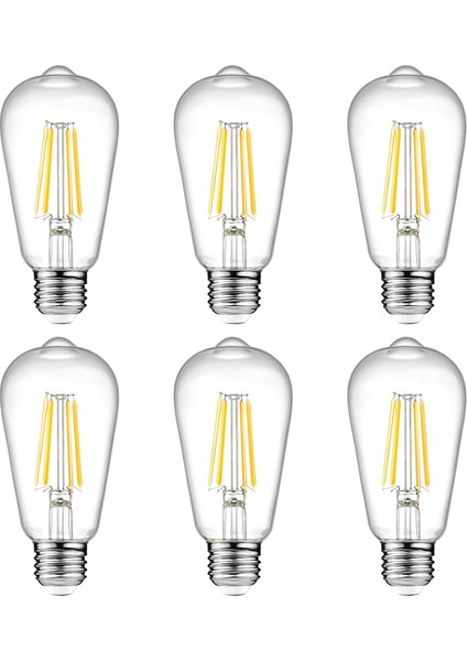 Vintage LED Edison Ampuller 6W, Eşdeğer 60W Akkor, Sıcak Beyaz 2700K, 80+ Crı'lı ST58 Antika LED Filament Ampuller, E26 Orta Taban, Kısılabilir, Şeffaf Cam, 6'lı Paket (Yurt Dışından)