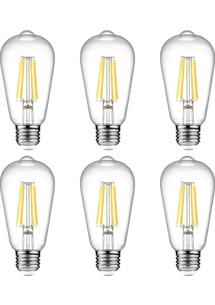 Vintage LED Edison Ampuller 6W, Eşdeğer 60W Akkor, Sıcak Beyaz 2700K, 80+ Crı'lı ST58 Antika LED Filament Ampuller, E26 Orta Taban, Kısılabilir, Şeffaf Cam, 6'lı Paket (Yurt Dışından) fiyatları