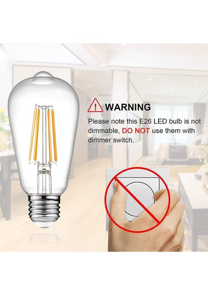 Vintage LED Edison Ampuller 6W, Eşdeğer 60W Akkor, Sıcak Beyaz 2700K, 80+ Crı'lı ST58 Antika LED Filament Ampuller, E26 Orta Taban, Kısılabilir, Şeffaf Cam, 6'lı Paket (Yurt Dışından) fırsatları