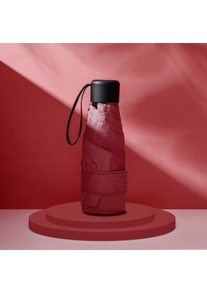 Beş Katlı Şemsiye Katlanır Güneş Koruyucu Güneş Şemsiyesi Güneş Şemsiyesi Düz Renk Mini Beş Katlı Şemsiye ------ Kırmızı Şarap (Yurt Dışından)