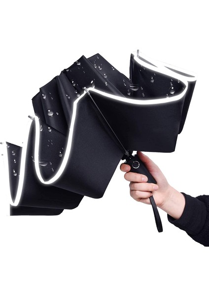 Rüzgar Geçirmez Ters Şemsiye Kompakt, Baş Aşağı Yağmur Için Ters Katlanır Şemsiyeler, Araba Seyahat Şemsiyesi Otomatik Açma ve Kapama - Siyah (Yurt Dışından) fırsatları