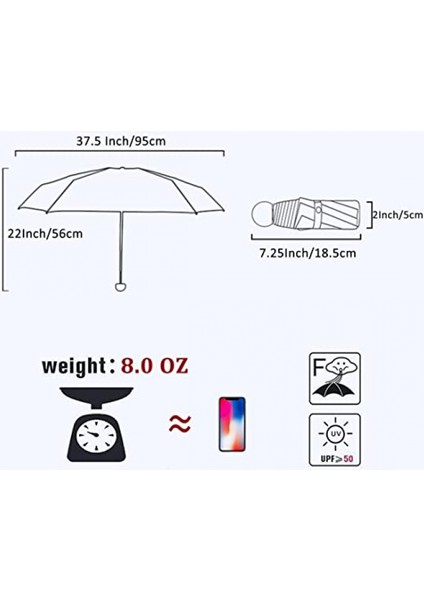 Çanta Için Mini Şemsiye - Küçük Kompakt Uv Şemsiye Koruma Güneş Cebi Hafif Şemsiye --- Düz Indus Pirinç (Yurt Dışından)