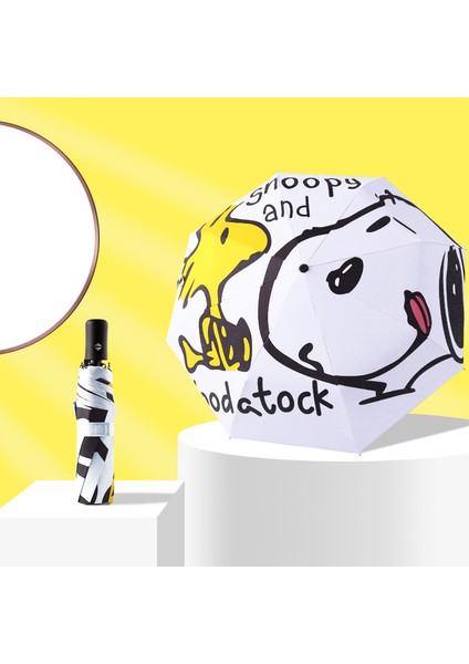 Beyaz Anime Sevimli Snoopy Güneşli Şemsiye Otomatik Şemsiye Güneş Koruyucu Uv Koruma Şemsiye (Yurt Dışından)
