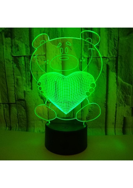 Kalp Ayı 3D Dokunmatik Optik Illusion Gece Aydınlatması Çarpıcı Görsel Efekt 7 Renk Değişen Masa Masa Lambası Yatak Odası Çocuk Odası Dekoratif Gece Aydınlatması (Stil H) (Yurt Dışından)