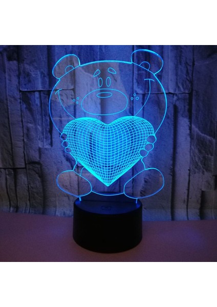 Kalp Ayı 3D Dokunmatik Optik Illusion Gece Aydınlatması Çarpıcı Görsel Efekt 7 Renk Değişen Masa Masa Lambası Yatak Odası Çocuk Odası Dekoratif Gece Aydınlatması (Stil H) (Yurt Dışından) fırsatları