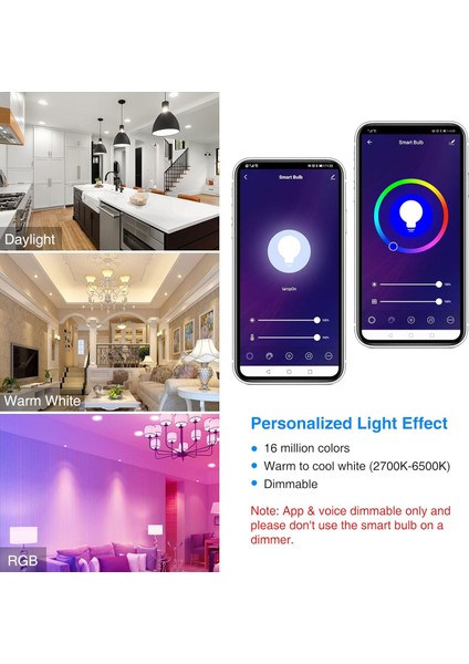 Akıllı Mumluk LED Ampuller, 60 Watt Eşdeğeri, 6W 500LM, Wifi E12 LED Ampuller Alexa ve Google Home ile Çalışır, 2700-6500K+RGB, Zamanlayıcı, Grup Kontrolü, Hub Gerekmez, 4pcs (Yurt Dışından) modelleri