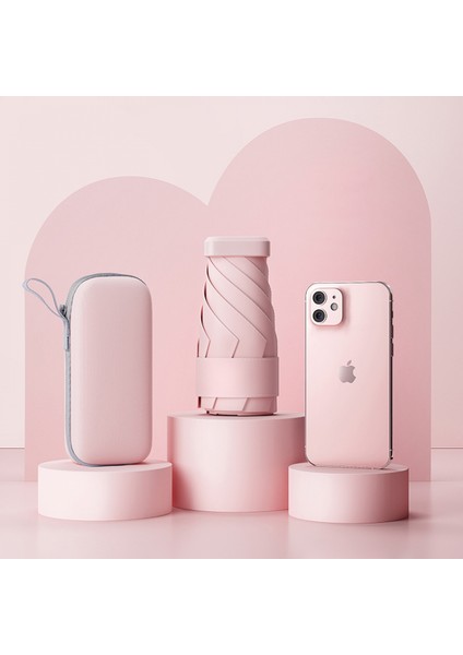 Çanta Için Mini Şemsiye-Küçük Kompakt Uv Şemsiye Koruma Güneş-Cep Hafif Şemsiye---Düz-Pembe (Yurt Dışından)